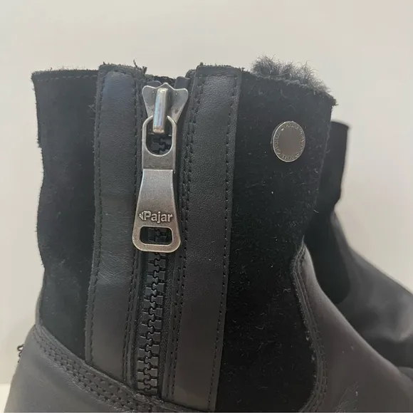 Pajar Shearling Fur Leather Side Zip Platform Winter Ankle Boots Black EU 38 7.5