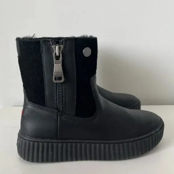 Pajar Shearling Fur Leather Side Zip Platform Winter Ankle Boots Black EU 38 7.5