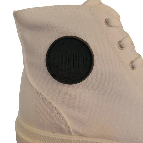 Palladium Boots Platform Canvas Lace Up Side Zip White Womens Size
