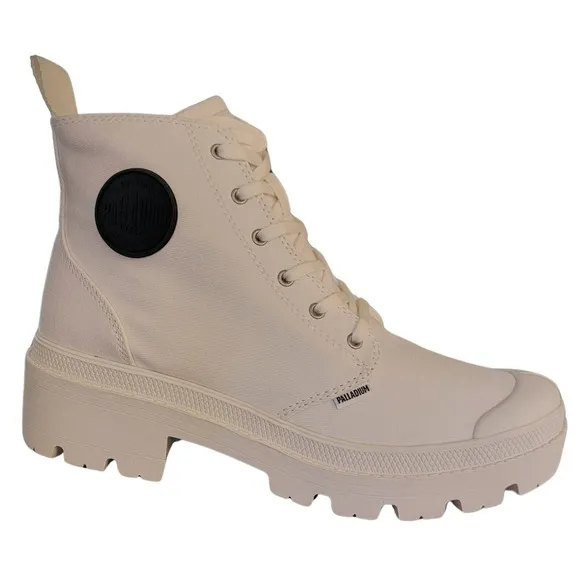 Palladium Boots Platform Canvas Lace Up Side Zip White Womens Size