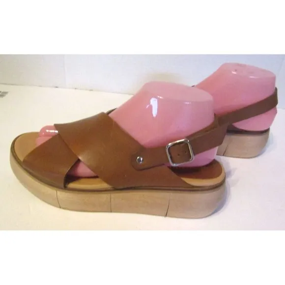 Paloma Barcelo Brown Leather Sling Back Chunky Sandals Size EU 40 US 9/9.5