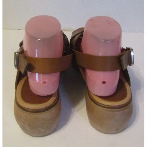 Paloma Barcelo Brown Leather Sling Back Chunky Sandals Size EU 40 US 9/9.5
