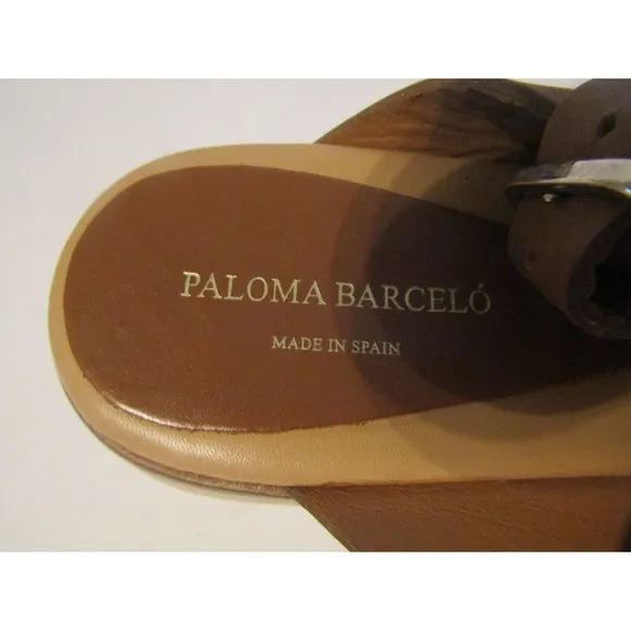 Paloma Barcelo Brown Leather Sling Back Chunky Sandals Size EU 40 US 9/9.5