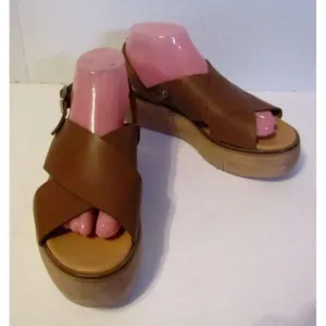 Paloma Barcelo Brown Leather Sling Back Chunky Sandals Size EU 40 US 9/9.5