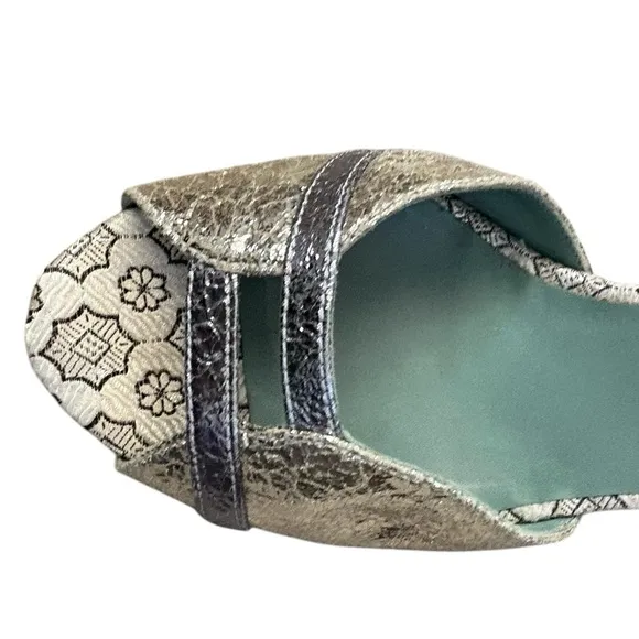 Paola D'Arcano Made in Italy Leather Silver Chunky Heel Open-Toe Sandals Sz 39