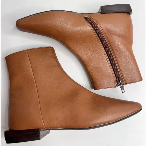 Paolo Boots Womens Size 4 Brown Leather Square Toe Side Zip Ankle Booties