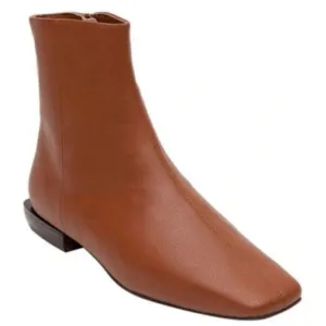 Paolo Boots Womens Size 4 Brown Leather Square Toe Side Zip Ankle Booties