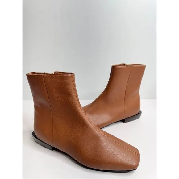 Paolo Boots Womens Size 4 Brown Leather Square Toe Side Zip Ankle Booties