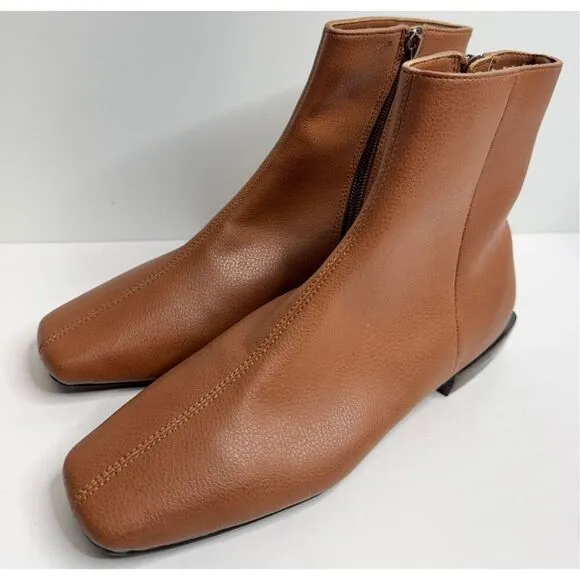 Paolo Boots Womens Size 4 Brown Leather Square Toe Side Zip Ankle Booties