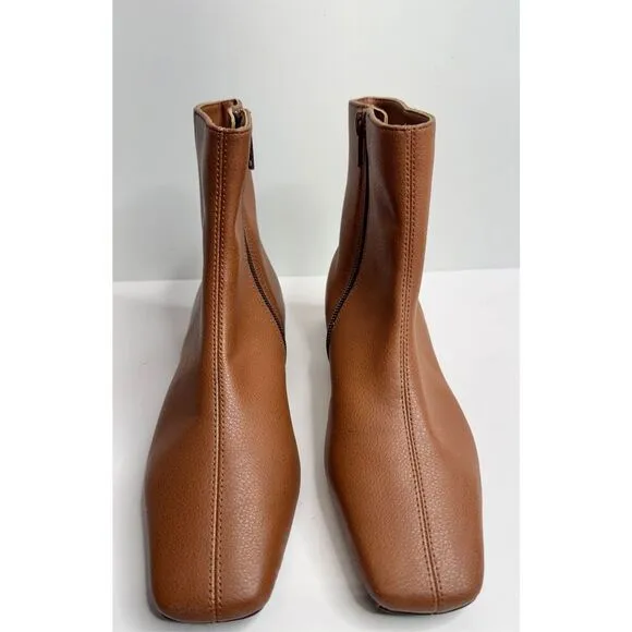 Paolo Boots Womens Size 4 Brown Leather Square Toe Side Zip Ankle Booties