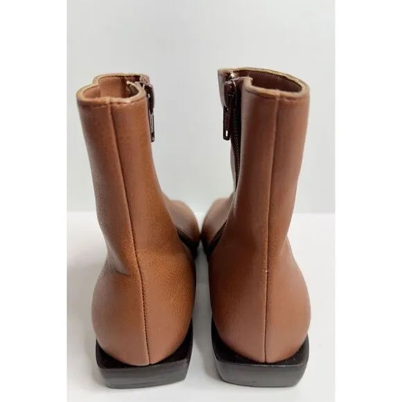 Paolo Boots Womens Size 4 Brown Leather Square Toe Side Zip Ankle Booties