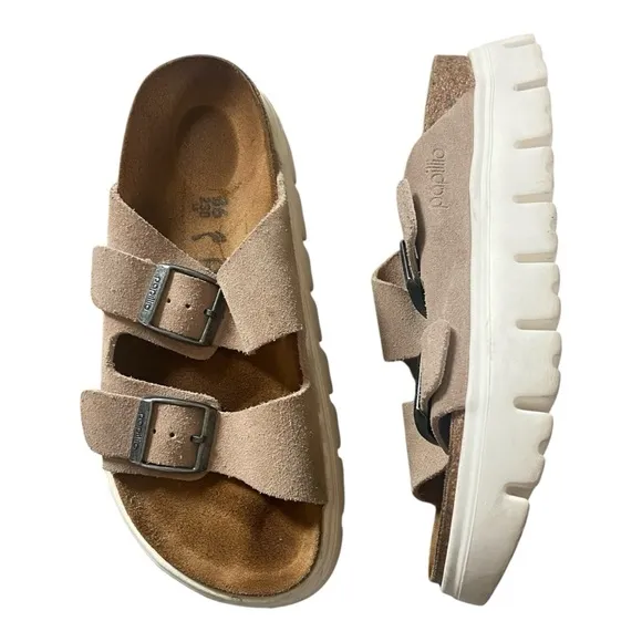 Papillio Birkenstock Arizona Sport Sandals Taupe Sz 36 Platform
