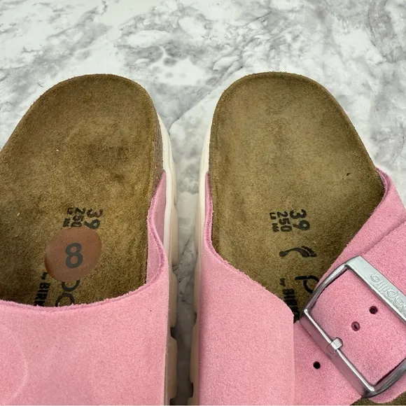 Papillio by Birkenstock Arizona Chunky Suede Leather Candy Pink Sandals WMS Sz 8