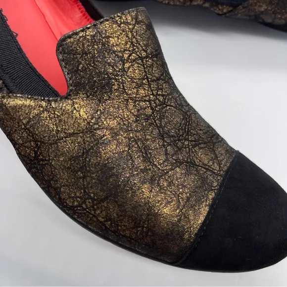 Pas De Rouge Black Red Genuine Suede Leather Wedge Flats