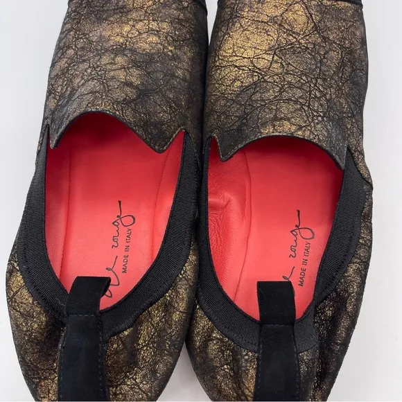 Pas De Rouge Black Red Genuine Suede Leather Wedge Flats