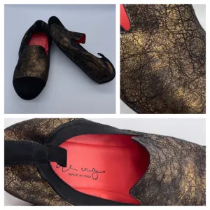 Pas De Rouge Black Red Genuine Suede Leather Wedge Flats