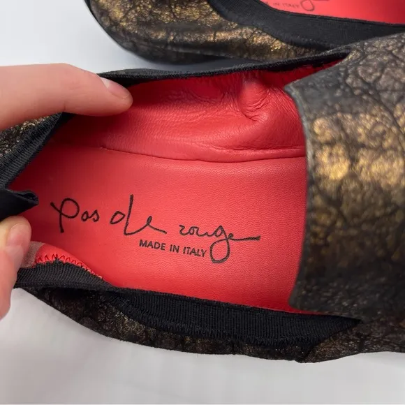 Pas De Rouge Black Red Genuine Suede Leather Wedge Flats