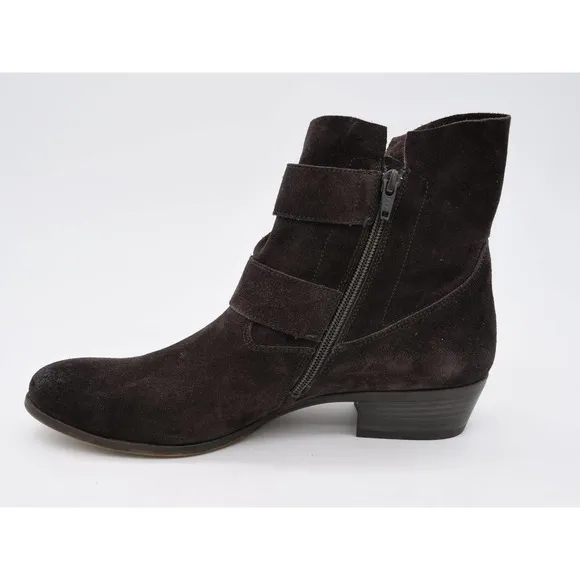 Paul Green Ankle Boots Womens 9.5 Brown Suede Side Zip Buckle Accent UK 7