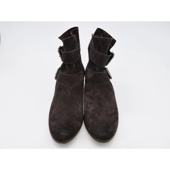 Paul Green Ankle Boots Womens 9.5 Brown Suede Side Zip Buckle Accent UK 7