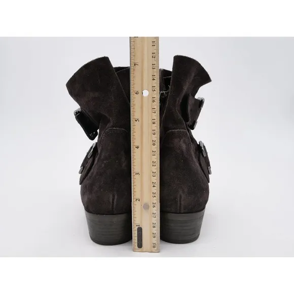 Paul Green Ankle Boots Womens 9.5 Brown Suede Side Zip Buckle Accent UK 7