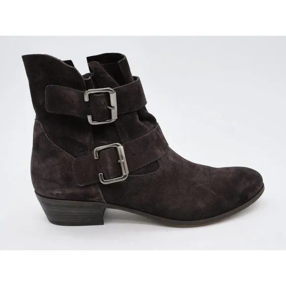 Paul Green Ankle Boots Womens 9.5 Brown Suede Side Zip Buckle Accent UK 7