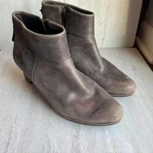 Paul Green Brown Gray Bronze Crackle Leather side Zip Ankle Booties 7.5