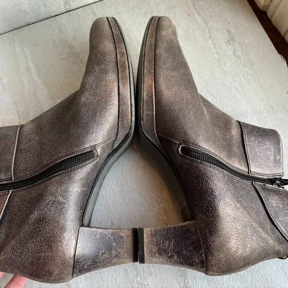 Paul Green Brown Gray Bronze Crackle Leather side Zip Ankle Booties 7.5