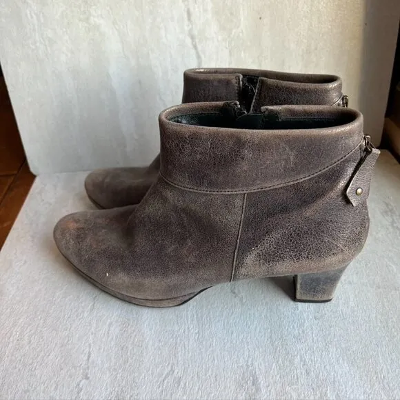 Paul Green Brown Gray Bronze Crackle Leather side Zip Ankle Booties 7.5