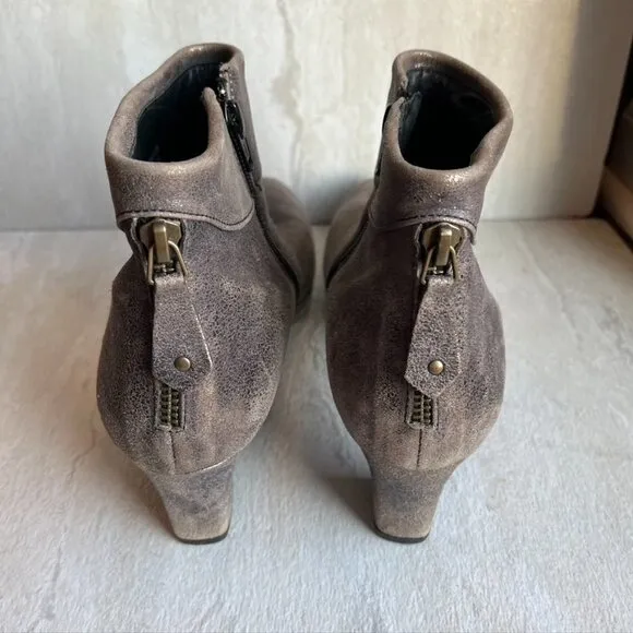 Paul Green Brown Gray Bronze Crackle Leather side Zip Ankle Booties 7.5