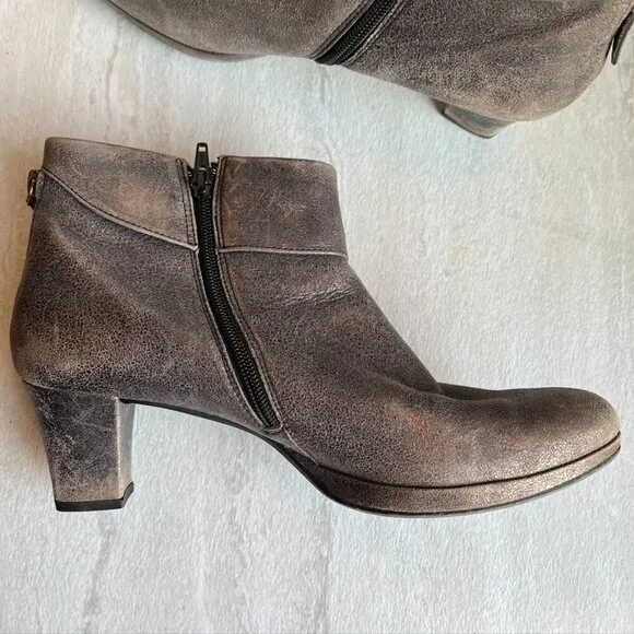 Paul Green Brown Gray Bronze Crackle Leather side Zip Ankle Booties 7.5