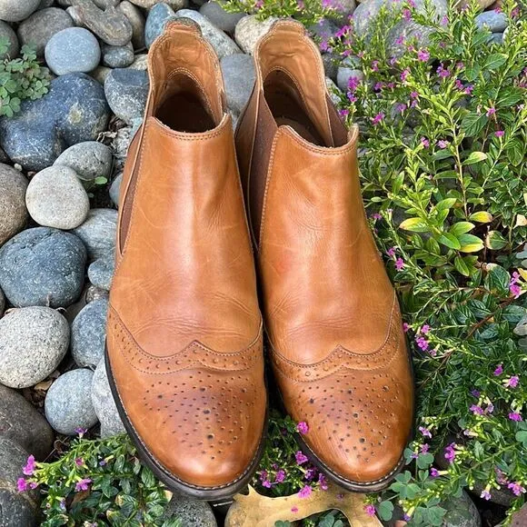 PAUL GREEN JAY WINGTIP CUOIO LEATHER CHELSEA BOOTS, SIZE UK 7/US 9.5