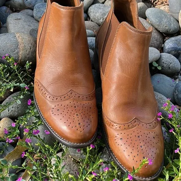 PAUL GREEN JAY WINGTIP CUOIO LEATHER CHELSEA BOOTS, SIZE UK 7/US 9.5