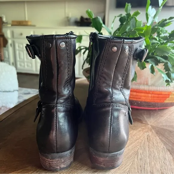 PAUL GREEN “Nathan” Moto Black Leather Braided Strap Zip Biker Ankle Boots US 9