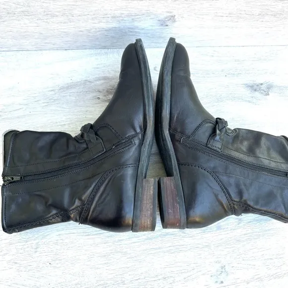 PAUL GREEN “Nathan” Moto Black Leather Braided Strap Zip Biker Ankle Boots US 9