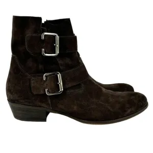 Paul Green Suede Boot Side Zip Double Strap Buckle Leather Bootie Brown Size 7.5
