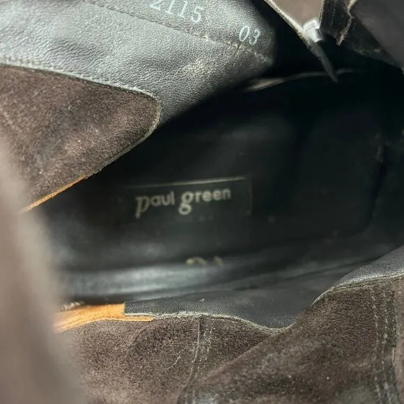 Paul Green Suede Boot Side Zip Double Strap Buckle Leather Bootie Brown Size 7.5