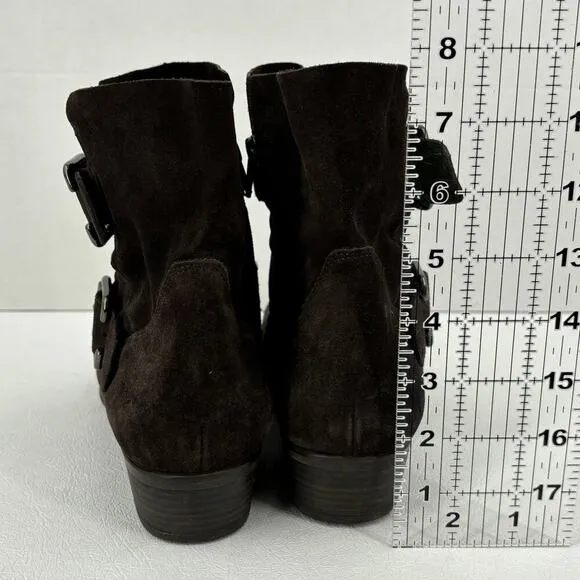 Paul Green Suede Boot Side Zip Double Strap Buckle Leather Bootie Brown Size 7.5