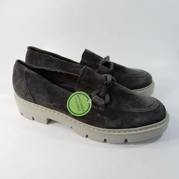Paul Green SUPER SOFT Star Platform Bit Loafers US 10 Asphalt Grey Suede NEW