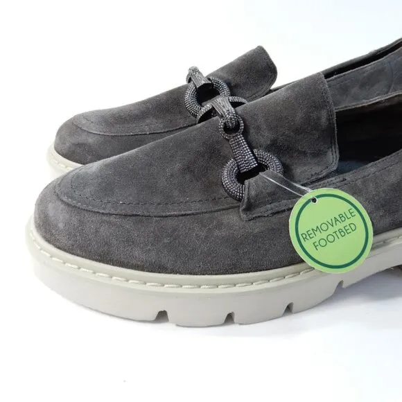 Paul Green SUPER SOFT Star Platform Bit Loafers US 10 Asphalt Grey Suede NEW