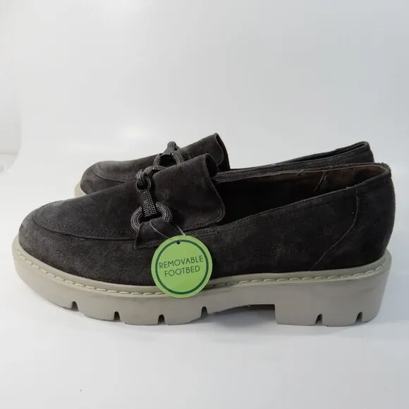 Paul Green SUPER SOFT Star Platform Bit Loafers US 10 Asphalt Grey Suede NEW