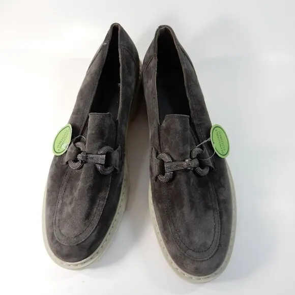Paul Green SUPER SOFT Star Platform Bit Loafers US 10 Asphalt Grey Suede NEW