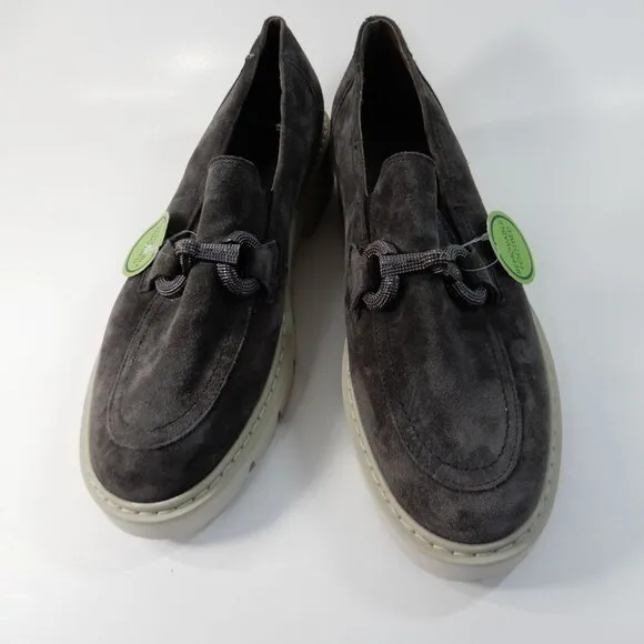 Paul Green SUPER SOFT Star Platform Bit Loafers US 10 Asphalt Grey Suede NEW