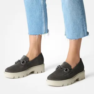 Paul Green SUPER SOFT Star Platform Bit Loafers US 10 Asphalt Grey Suede NEW
