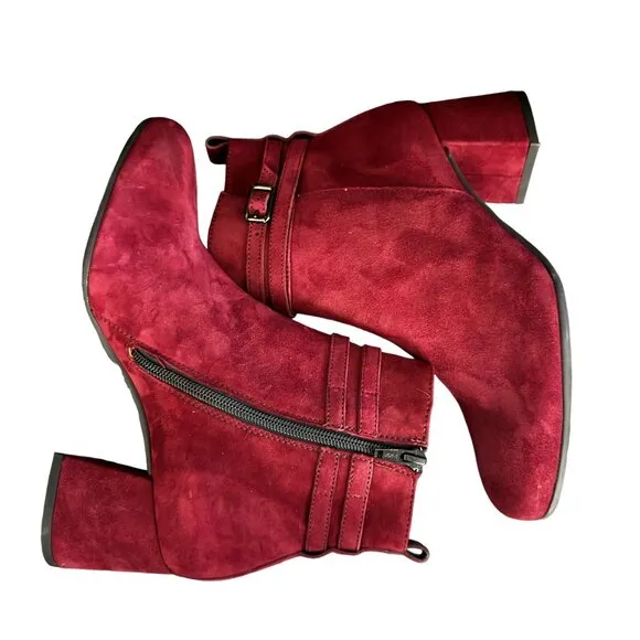 Paul Green SydneyBurgundy Suede Heeled Boots Side Zip, Size UK 5/US 7.5 WORN ONC