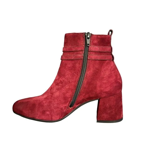 Paul Green SydneyBurgundy Suede Heeled Boots Side Zip, Size UK 5/US 7.5 WORN ONC
