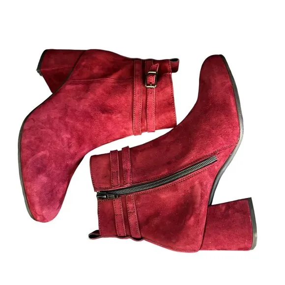 Paul Green SydneyBurgundy Suede Heeled Boots Side Zip, Size UK 5/US 7.5 WORN ONC