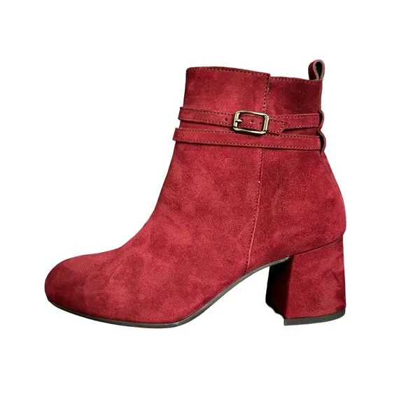 Paul Green SydneyBurgundy Suede Heeled Boots Side Zip, Size UK 5/US 7.5 WORN ONC