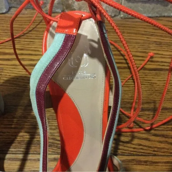 PAULA CADEMARTORI Red &amp; Turquoise Leather and Suede Sandals