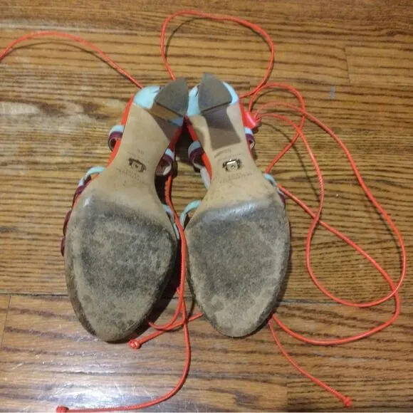 PAULA CADEMARTORI Red &amp; Turquoise Leather and Suede Sandals