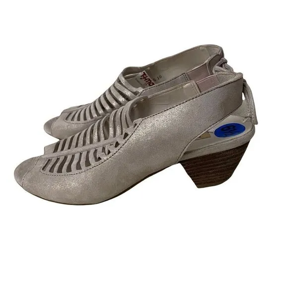 PAUL GREEN Trisha Slingback Caged Low Heel Sandals,metallic leather beige sz 6.5